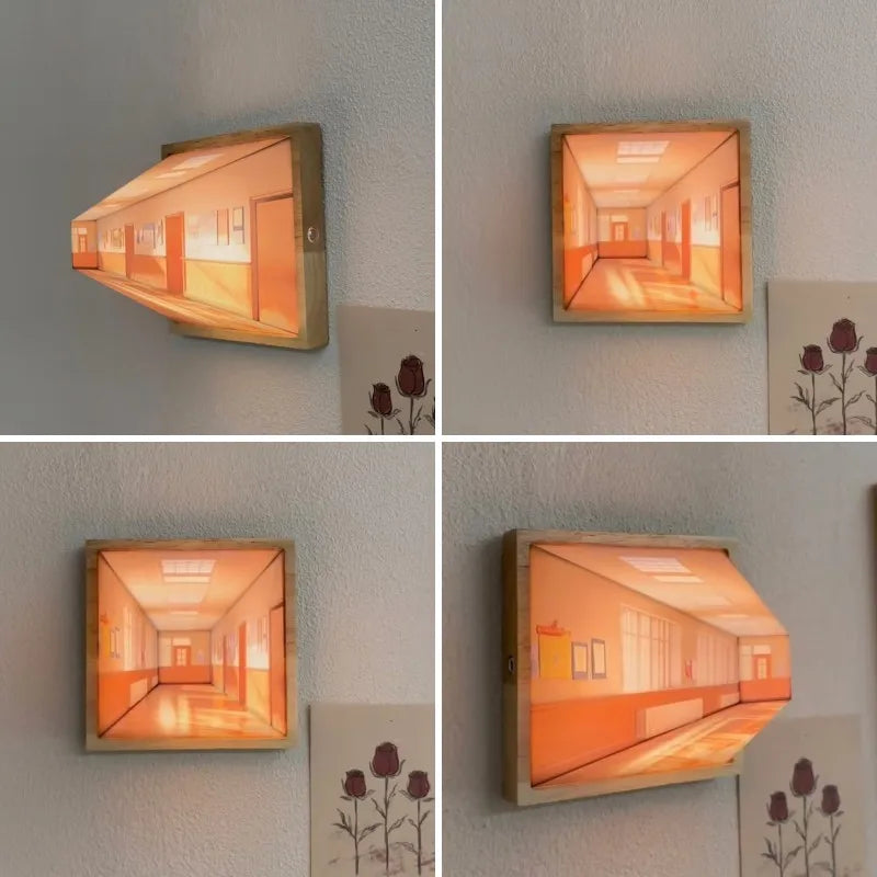 Aurora 3D noční světlo s viděním bez brýlí Dřevěná nástěnná lampa pro výzdobu obývacího pokoje