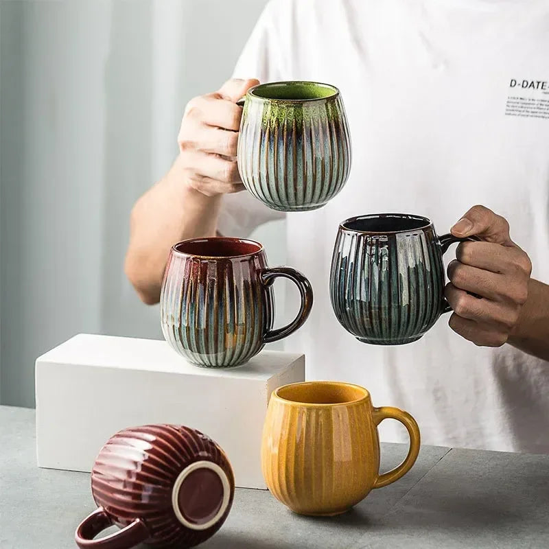 Tasse à café en céramique avec glaçure dégradée japonaise – Design élégant style rétro pour la maison et le bureau