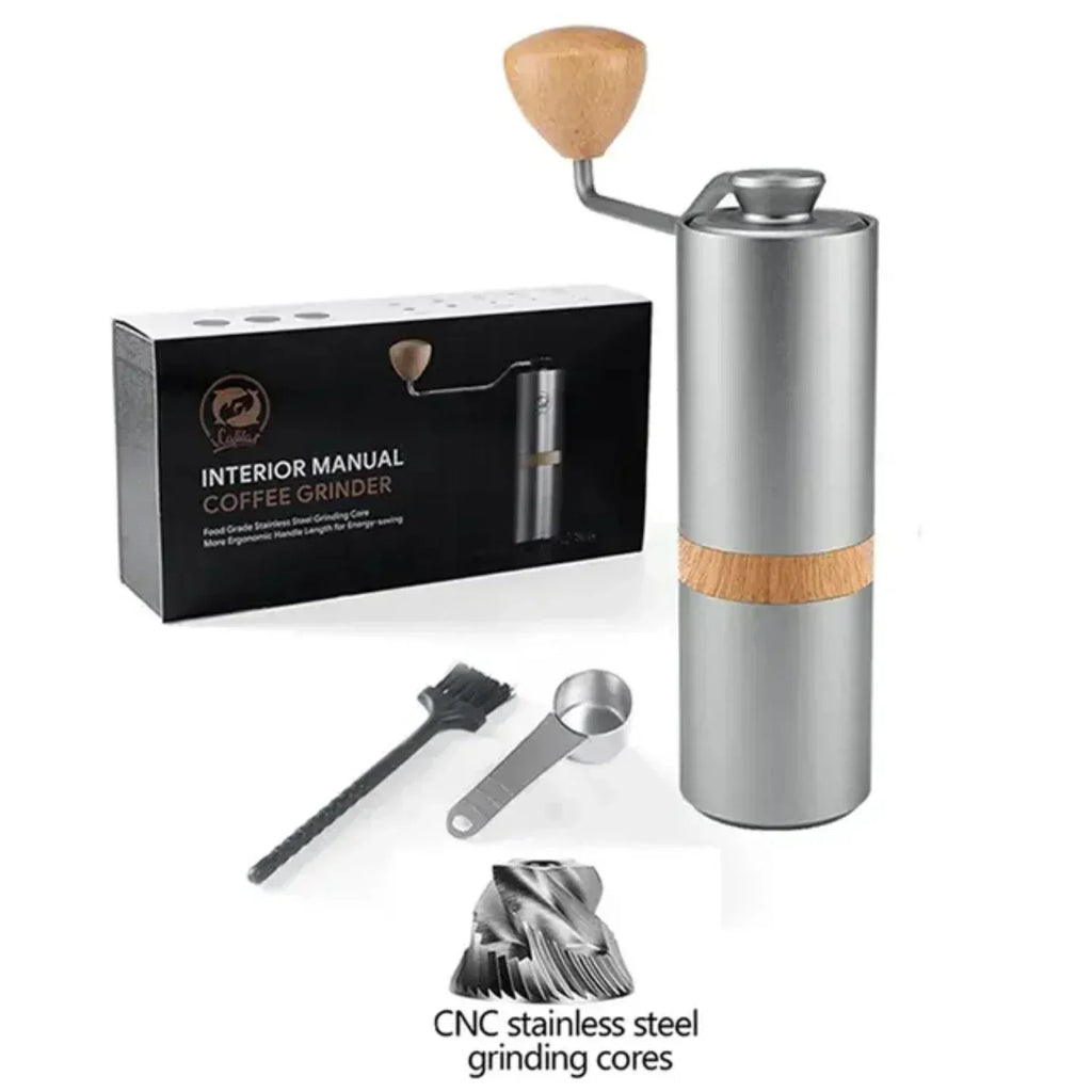 Macina caffè manuale in acciaio inox regolabile – macinino portatile per espresso con macine a 5 punte per una macinatura precisa