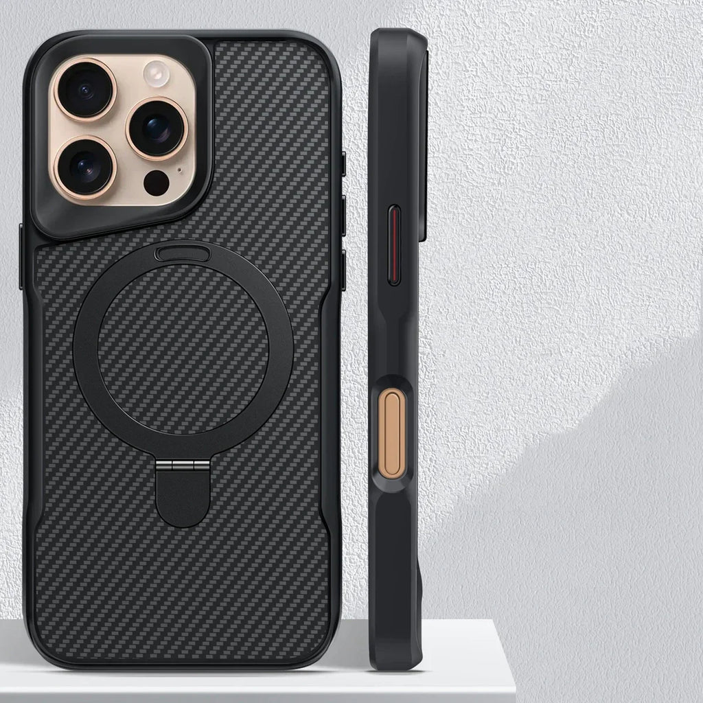 Carbon Fiber Magnetic Phone Case with Metal Stand