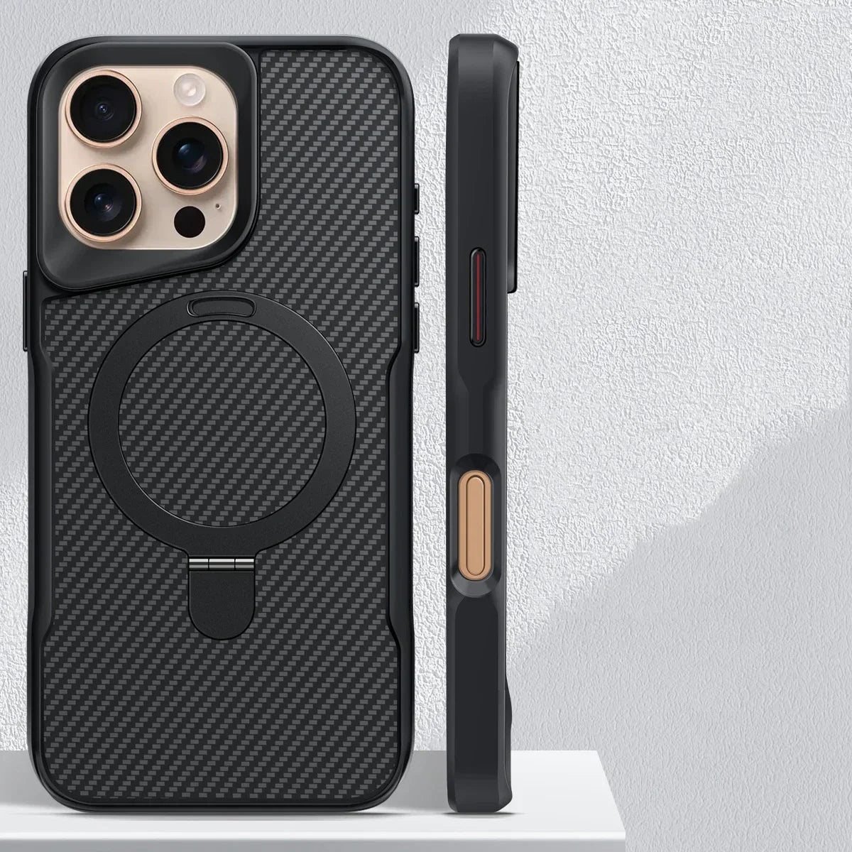 Carbon Fiber Magnetic Phone Case with Metal Stand