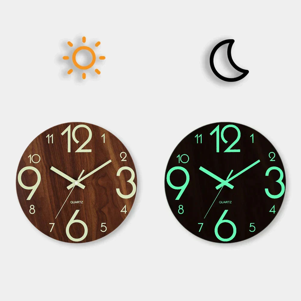 Reloj de Pared de Madera Silencioso y Luminoso