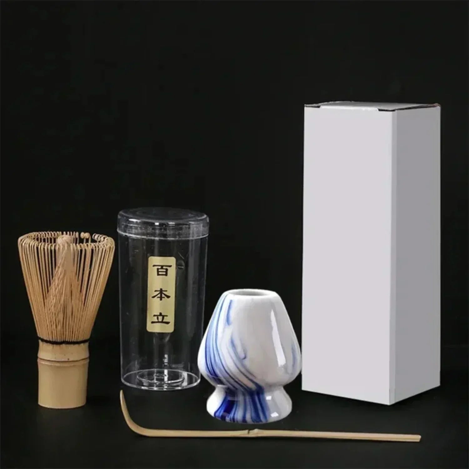 Ensemble d'outils pour cérémonie du thé japonaise – Fouet à matcha élégant, pinceau pour mélanger et support avec 3 cuillères à thé