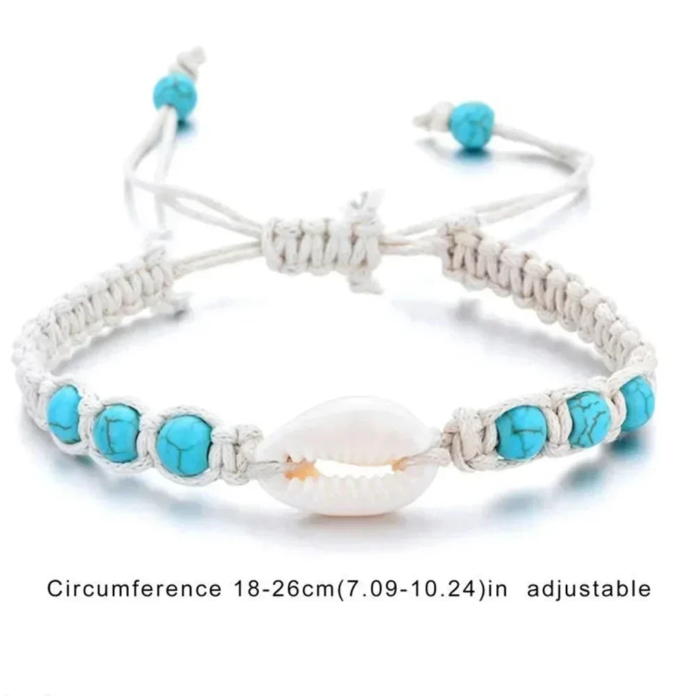 Unisex sommerarmbånd med søstjerner, muslingeskaller og flet