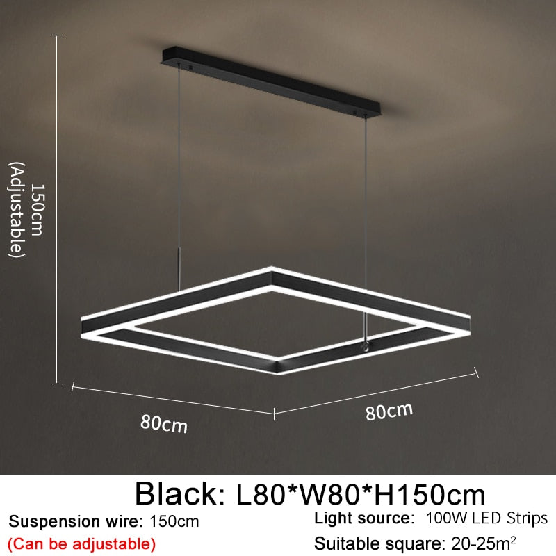 YLK Kare - Lampu gantung LED moden untuk ruang tamu reka bentuk segi empat mewah