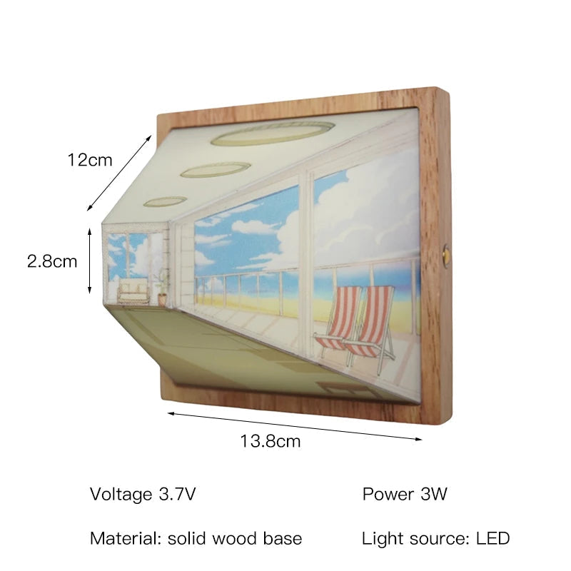Aurora 3D noční světlo s viděním bez brýlí Dřevěná nástěnná lampa pro výzdobu obývacího pokoje