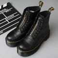 Botas de plataforma de cuero genuino para mujer – Zapatos de motocicleta con cremallera frontal y suelas ópticas