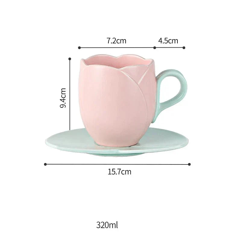 チューリップ 陶器 コーヒー碗 受け皿 セット