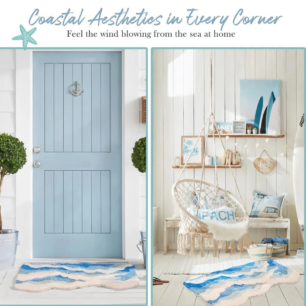 蔚蓝漂流海浪绒面地毯 柔软防滑地垫