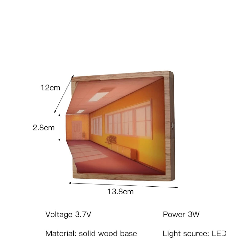 Aurora 3D noční světlo s viděním bez brýlí Dřevěná nástěnná lampa pro výzdobu obývacího pokoje