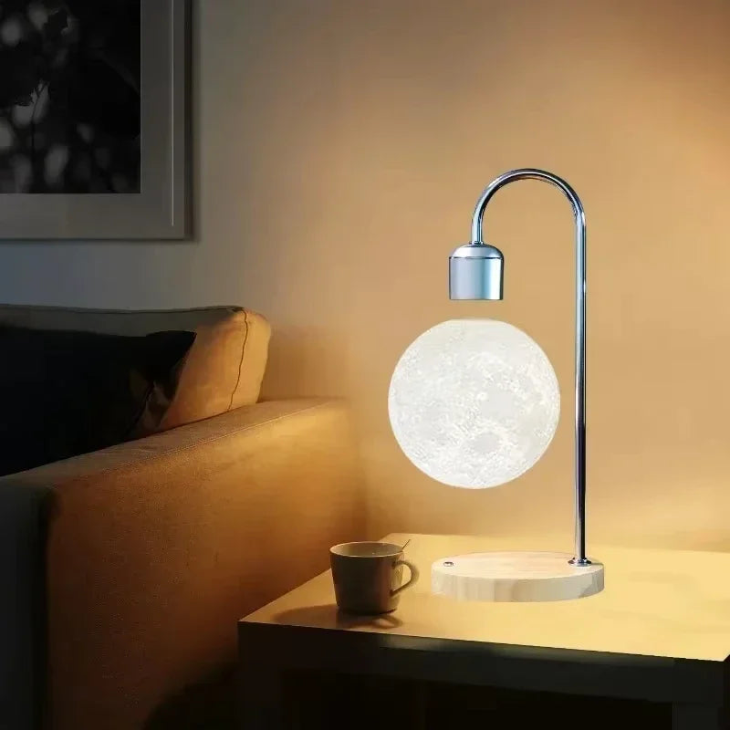 LED magnetisk levitationsmånelampe med trådløs opladning
