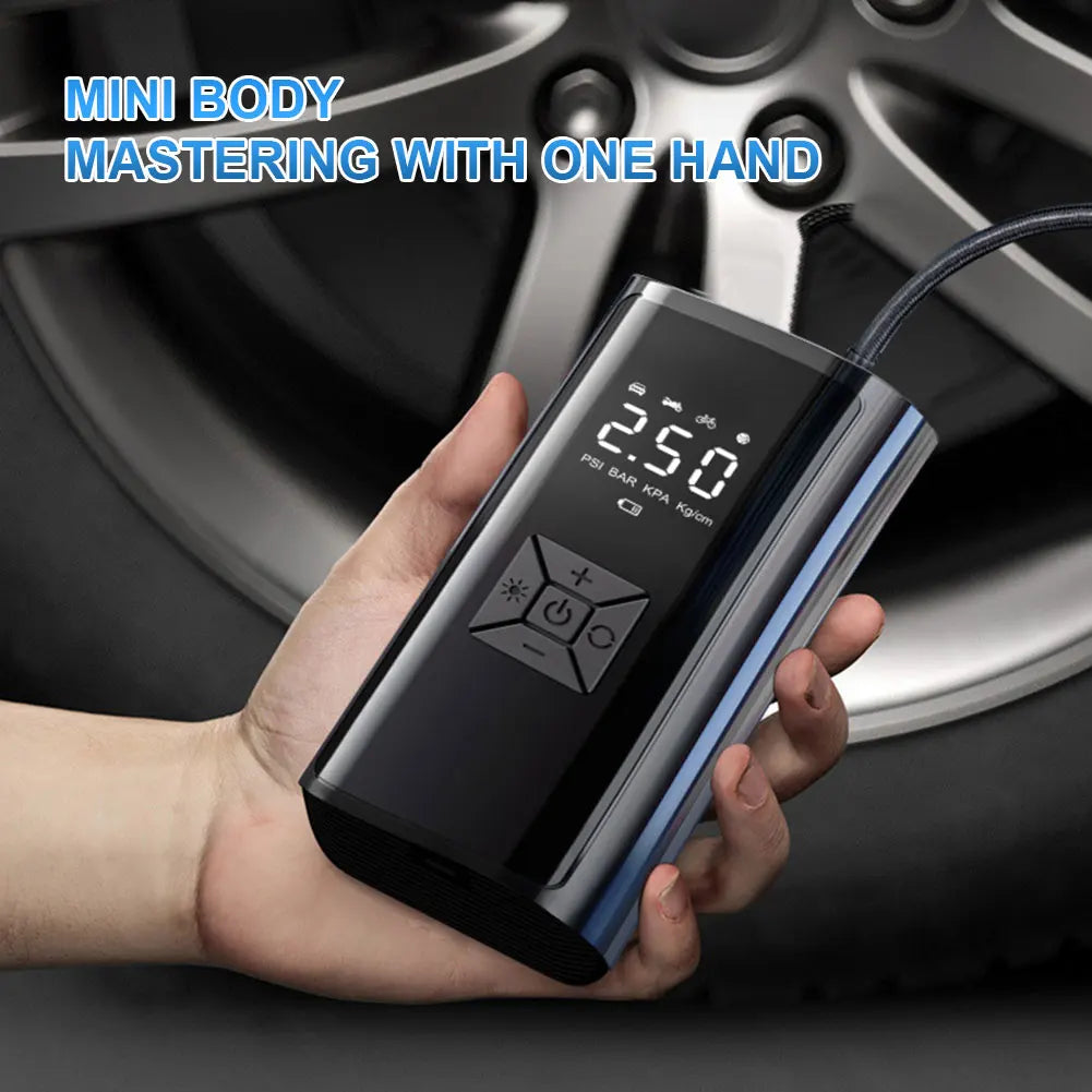 120W Přenosný vzduchový kompresor bezdrátový/kabelový nafukovač, přenosný nafukovač pneumatik pro auto, kolo, míče – digitální displej, 150PSI, baterie 2000mAh