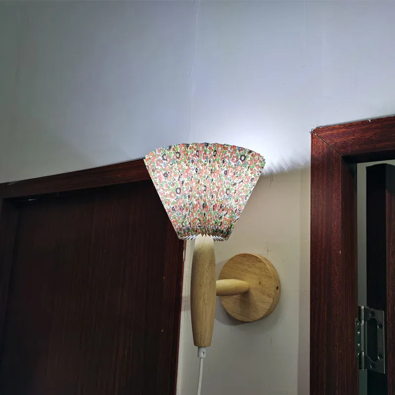 Lyren Nordic Wood Wall Sconce With Pleated Shade Glow