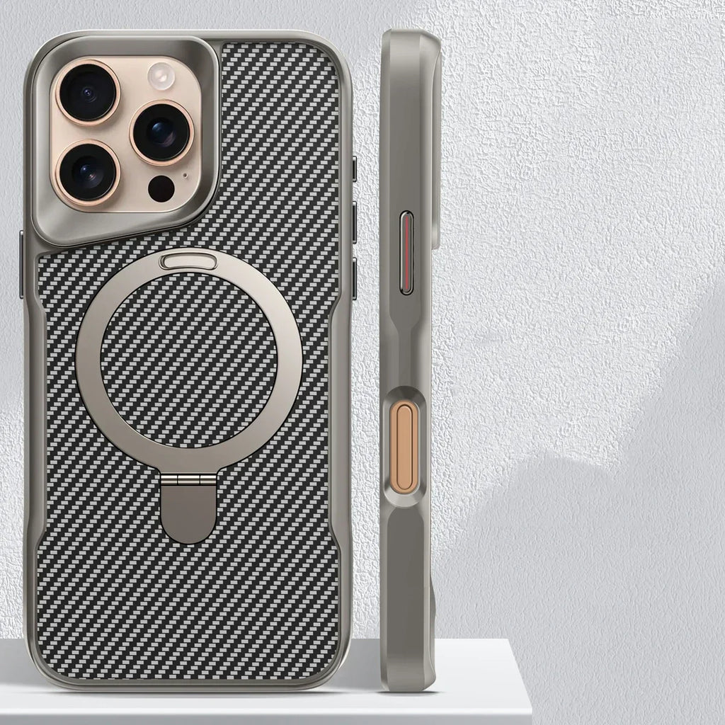 Carbon Fiber Magnetic Phone Case with Metal Stand