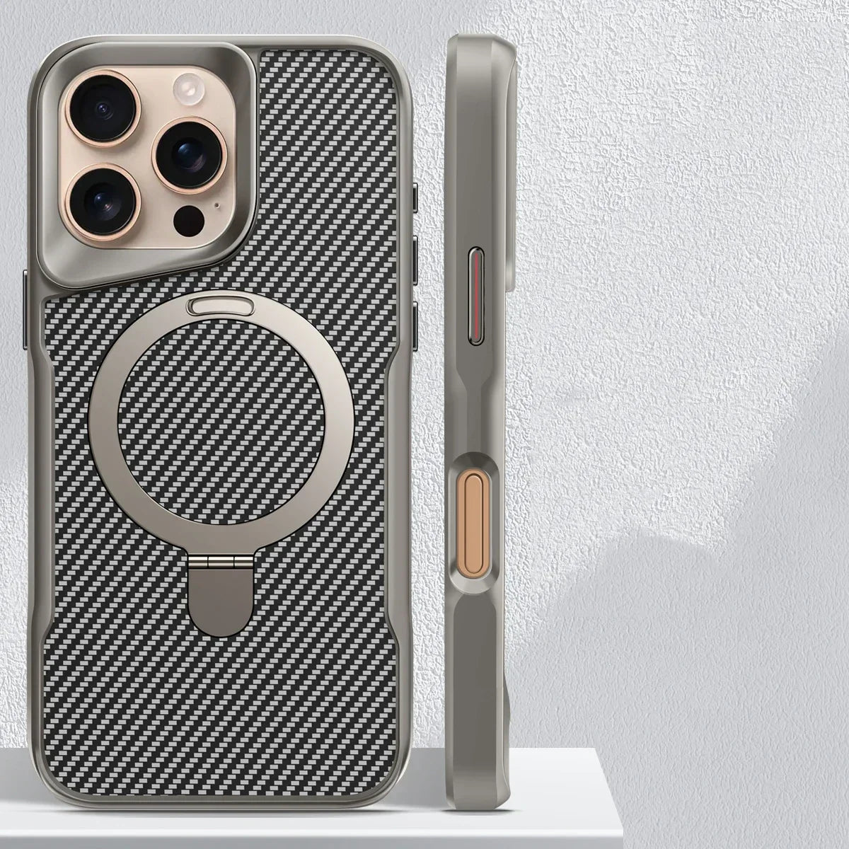 Carbon Fiber Magnetic Phone Case with Metal Stand