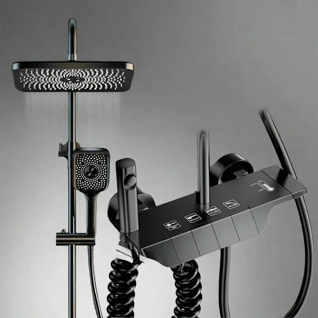 アクアセンス デジタルシャワーセット – 4機能、高水圧、銅製ミキサー、サーモスタット制御