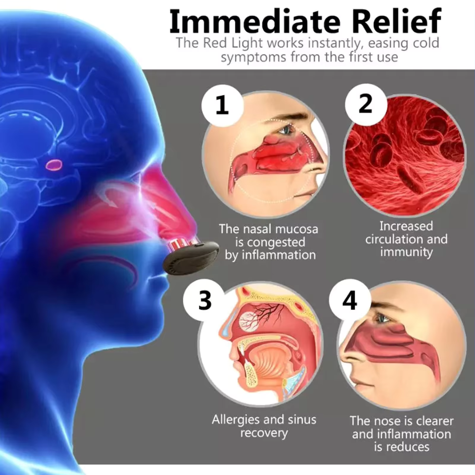 Alat Terapi Hidung Dengan Cahaya Merah Untuk Lega Semula Jadi Pantas Dari Selsema Dan Radang Rongga Hidung