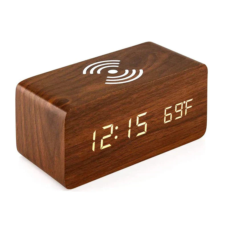 EcoTime – Reloj Despertador de Madera con Pantalla de Temperatura LED
