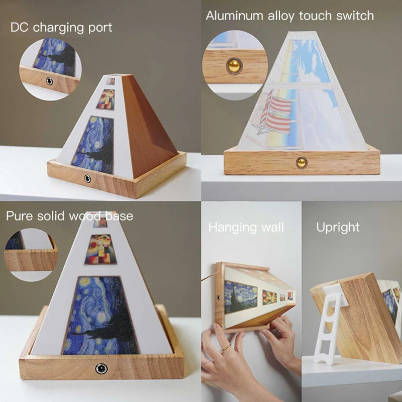 Aurora 3D noční světlo s viděním bez brýlí Dřevěná nástěnná lampa pro výzdobu obývacího pokoje