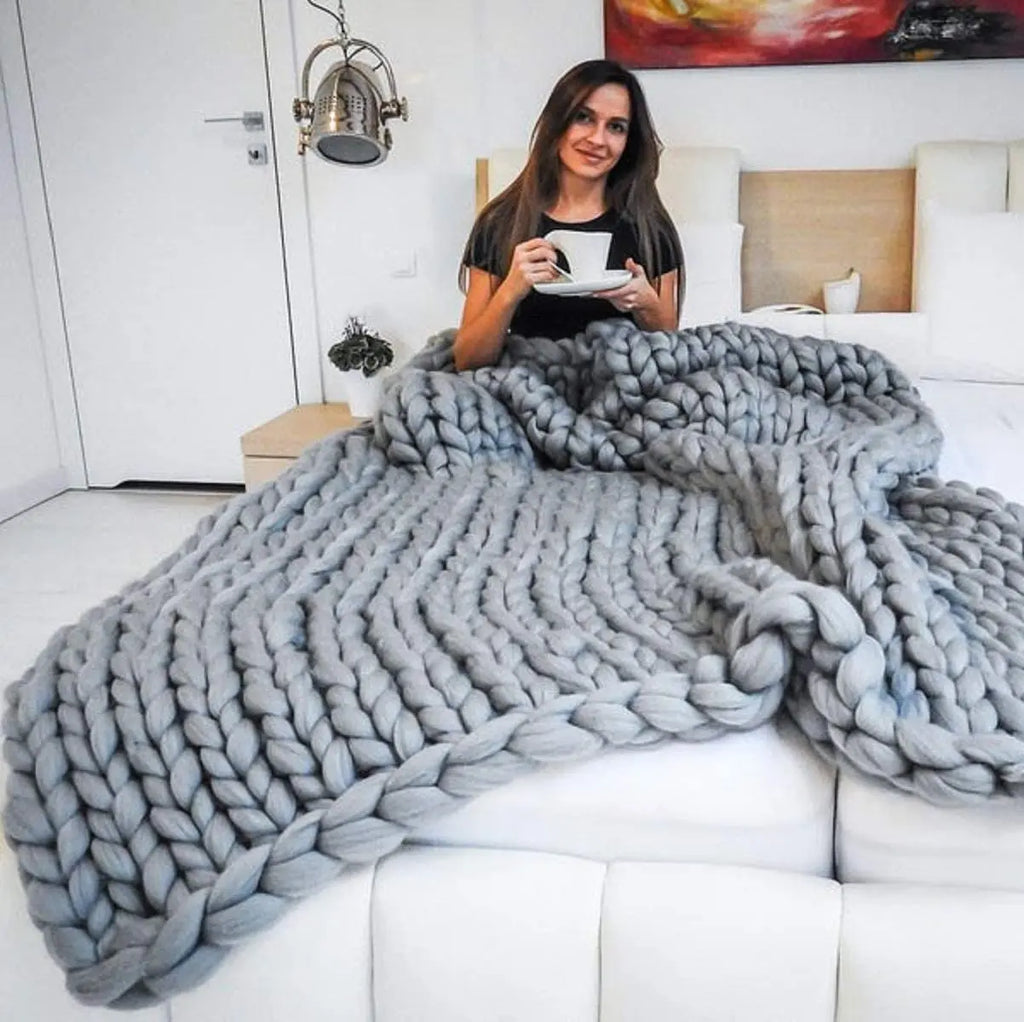 Couverture en laine tricotée épaisse pour chaque pièce, douce et chaude, parfaite pour le canapé et le lit