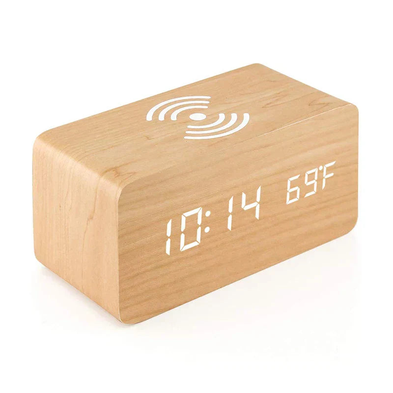 EcoTime – Reloj Despertador de Madera con Pantalla de Temperatura LED