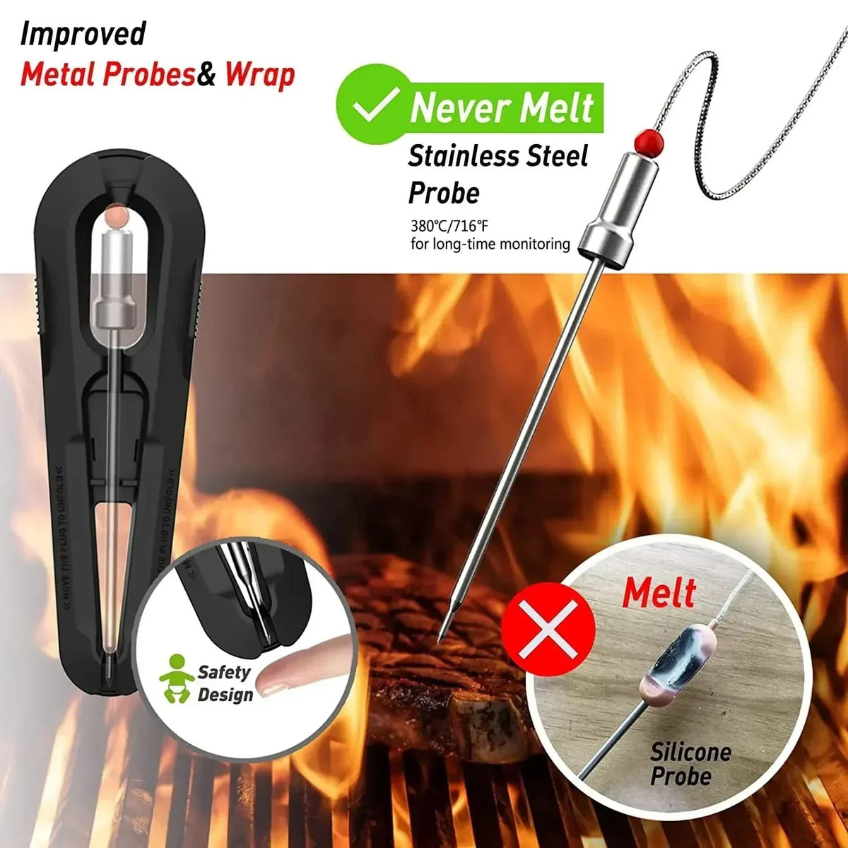 Termometro per carne wireless AeroTemp Pro per barbecue con Bluetooth in tempo reale e quattro sonde