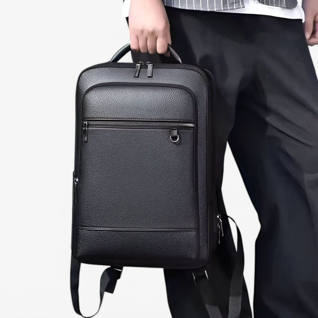 Zaino elegante in pelle con porta USB per laptop da 15.6 pollici, unisex