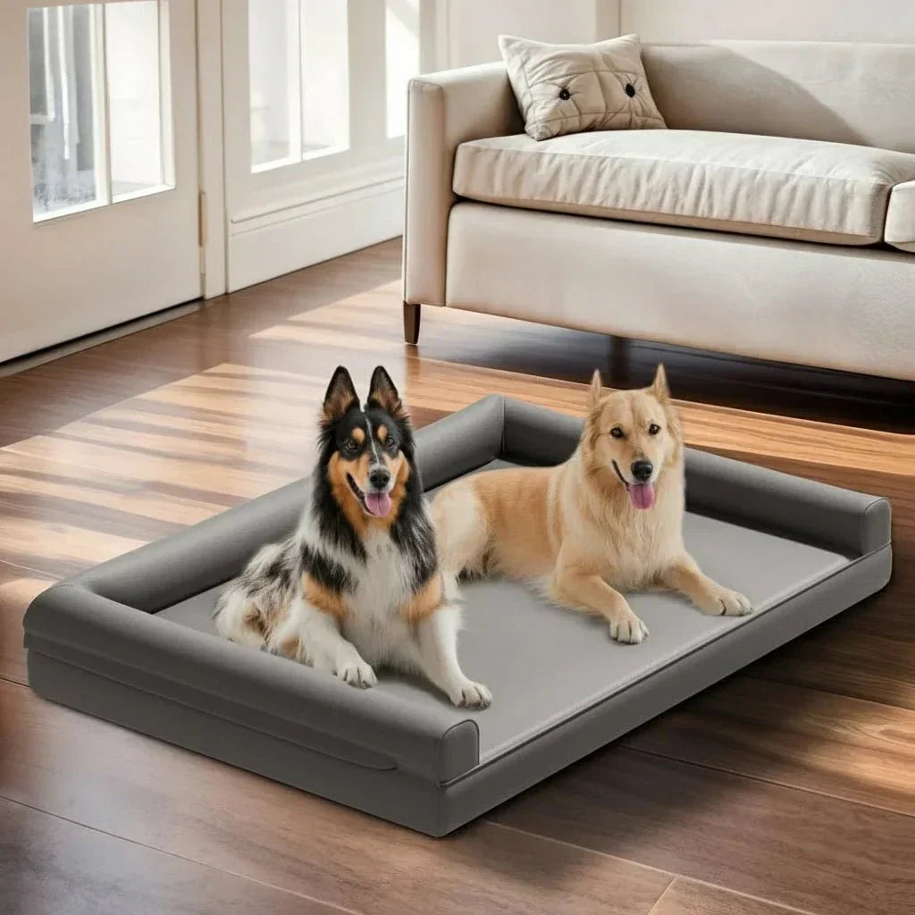 CalmPaws マイクロファイバーレザーと防水ボルスター付きの整形外科仕様犬用ソファ、犬用