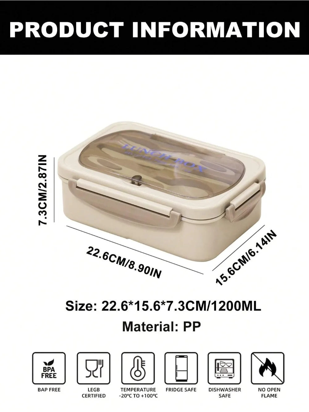 Portapranzo Bento da 1200 ml — 4 scomparti, a tenuta stagna, posate