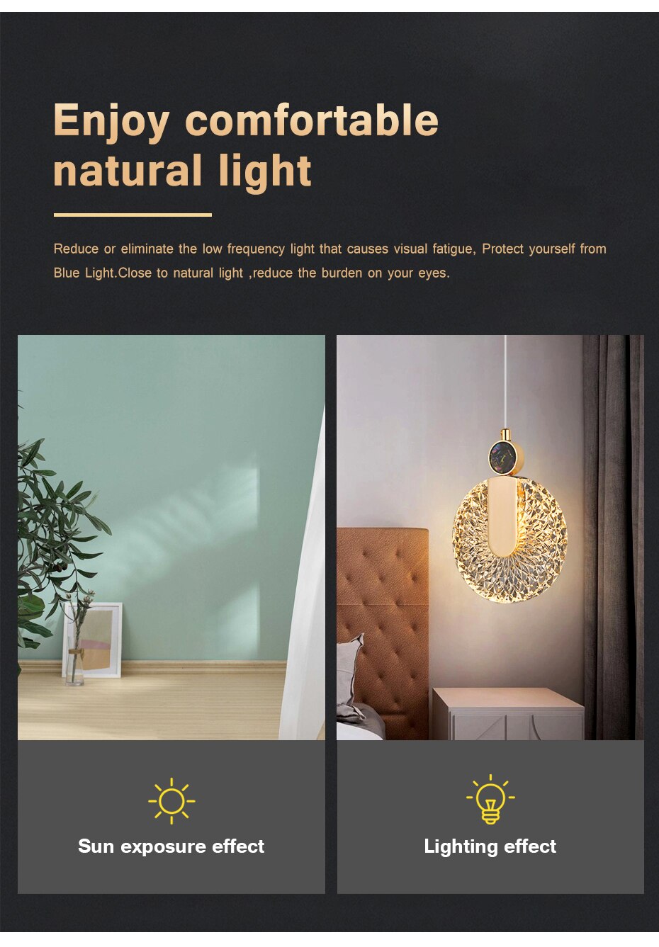 Lámpara colgante redonda de cristal con luz LED dorada de lujo DUN