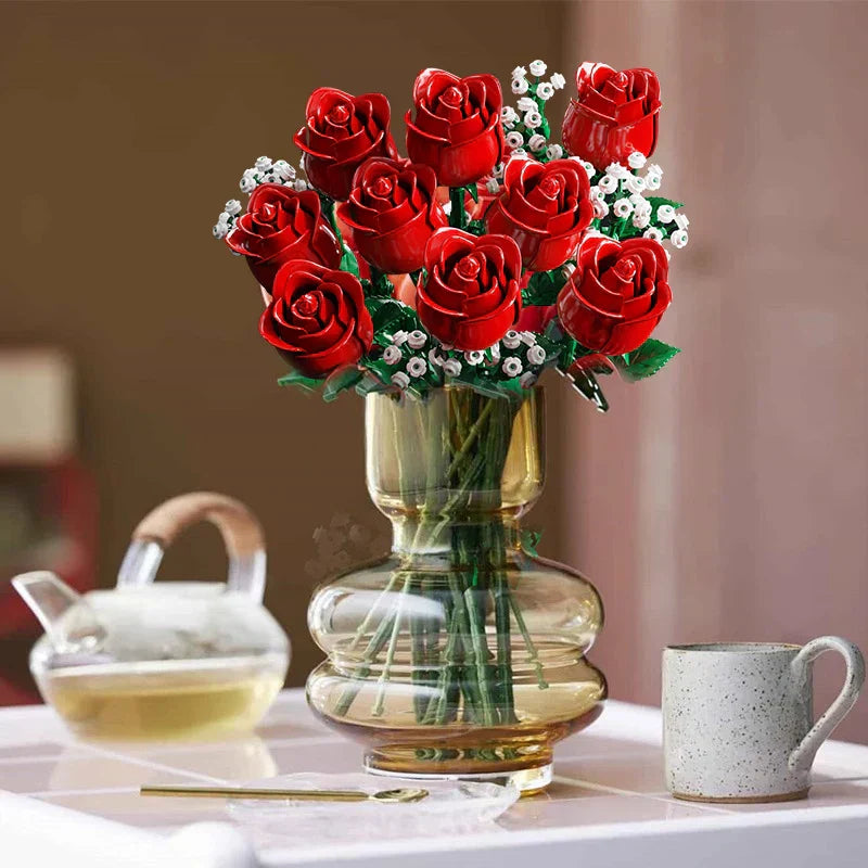 Romantisches Rosenstrauß-Bauset – Kreative Schreibtischdekoration