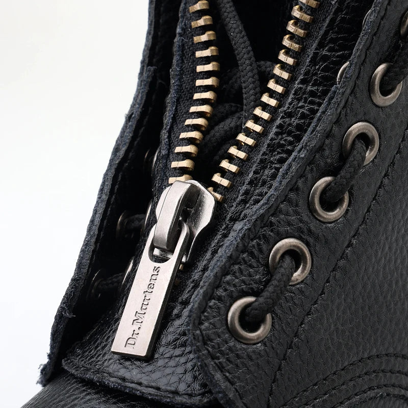 Botas de plataforma de cuero genuino para mujer – Zapatos de motocicleta con cremallera frontal y suelas ópticas