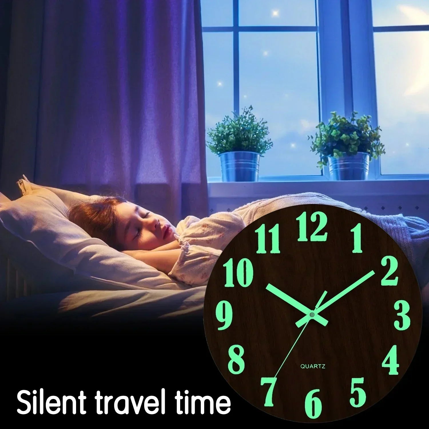 Reloj de Pared de Madera Silencioso y Luminoso