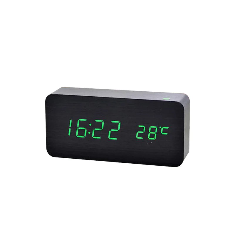 EcoTime – Reloj Despertador de Madera con Pantalla de Temperatura LED