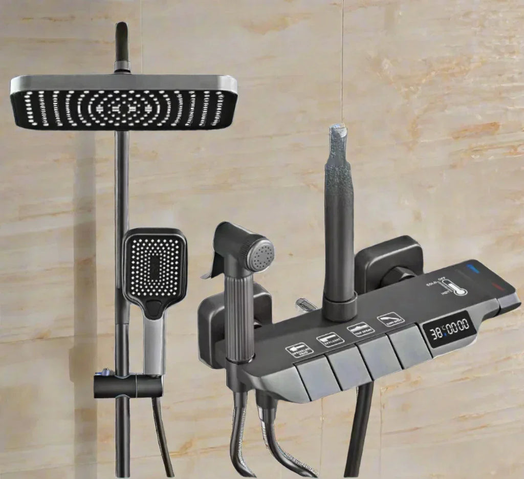 Sara luksuzni digitalni LED sustav za tuširanje s kišom - podesivi mesingani termostat i set slavine za bide