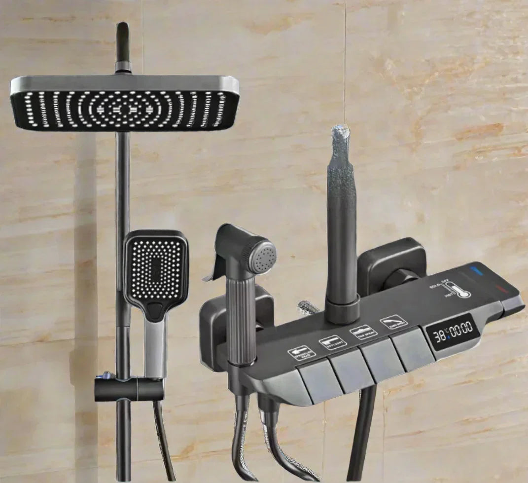 Sara luksuzni digitalni LED sustav za tuširanje s kišom - podesivi mesingani termostat i set slavine za bide