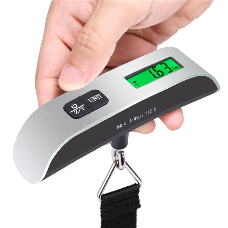 Digitální váha na zavazadla - kapacita 50 kg - přesnost 50 g - LCD displej - páskový a háčkový typ