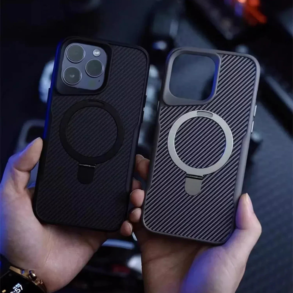 Carbon Fiber Magnetic Phone Case with Metal Stand