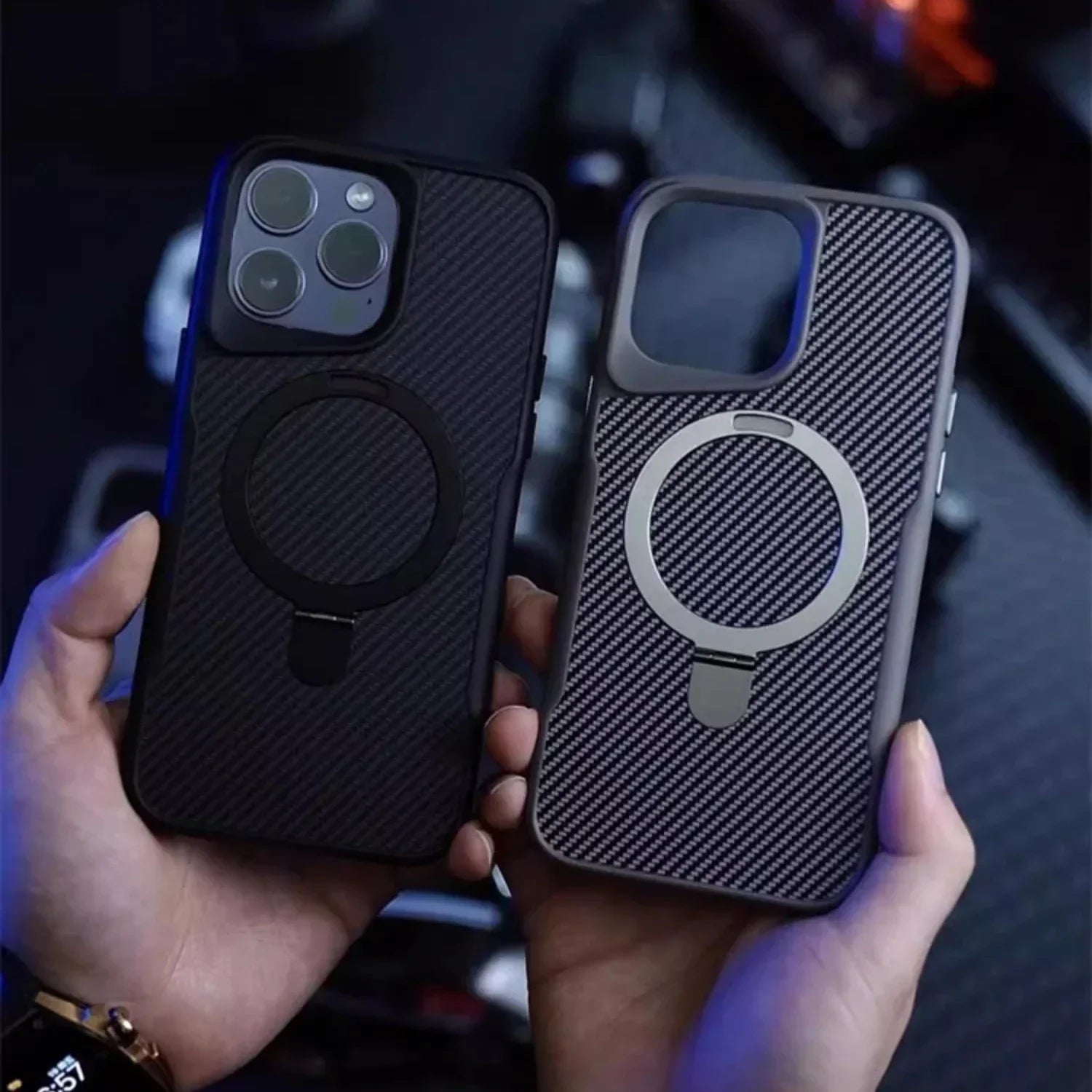 Carbon Fiber Magnetic Phone Case with Metal Stand