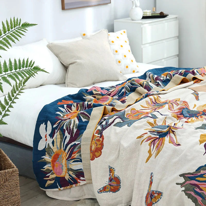Boho blomsterplaid med elegant sommerfugletapetdesign