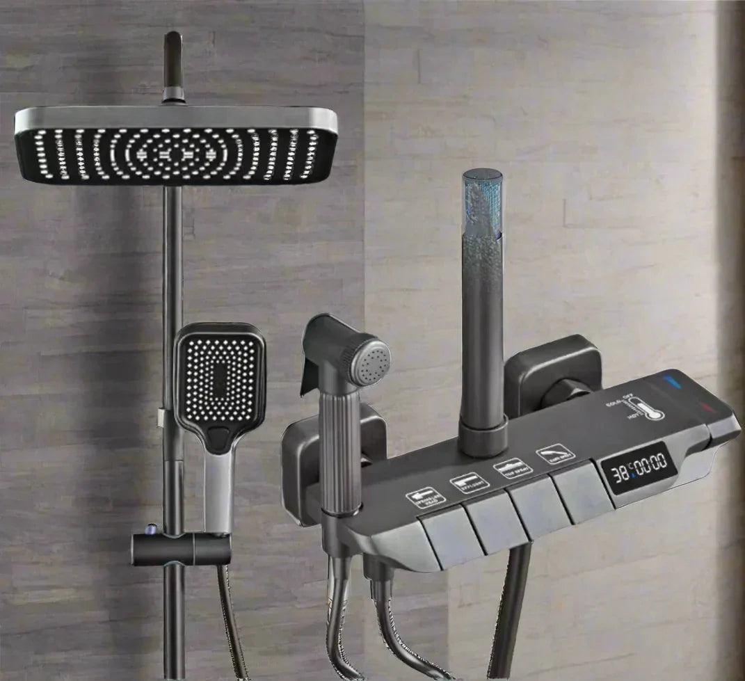 Sara luksuzni digitalni LED sustav za tuširanje s kišom - podesivi mesingani termostat i set slavine za bide