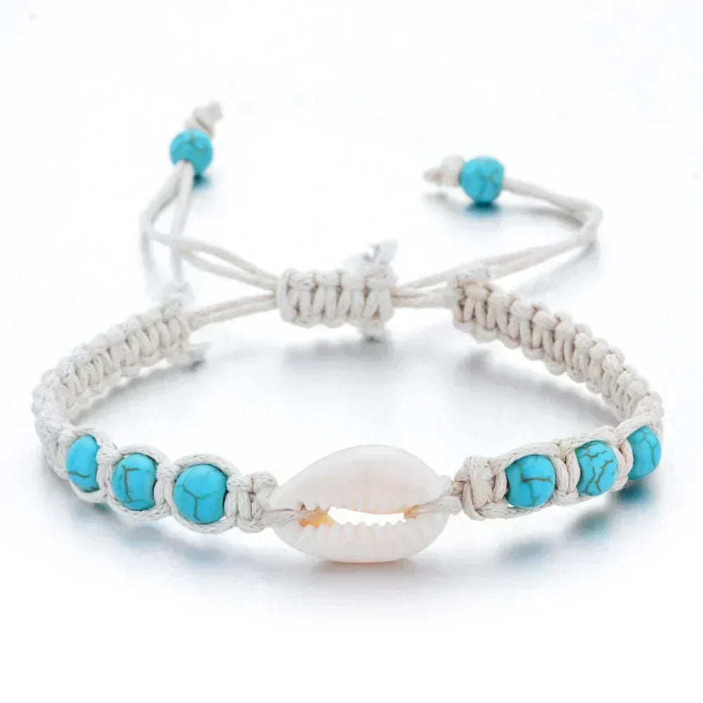 Unisex sommerarmbånd med søstjerner, muslingeskaller og flet