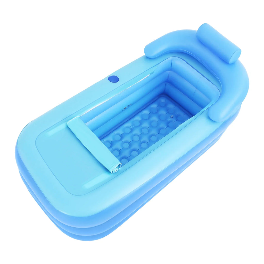 Cadă gonflabilă pliabilă - PVC - Capac cu fermoar și saltea cu bule - 160x84x64cm - Albastru