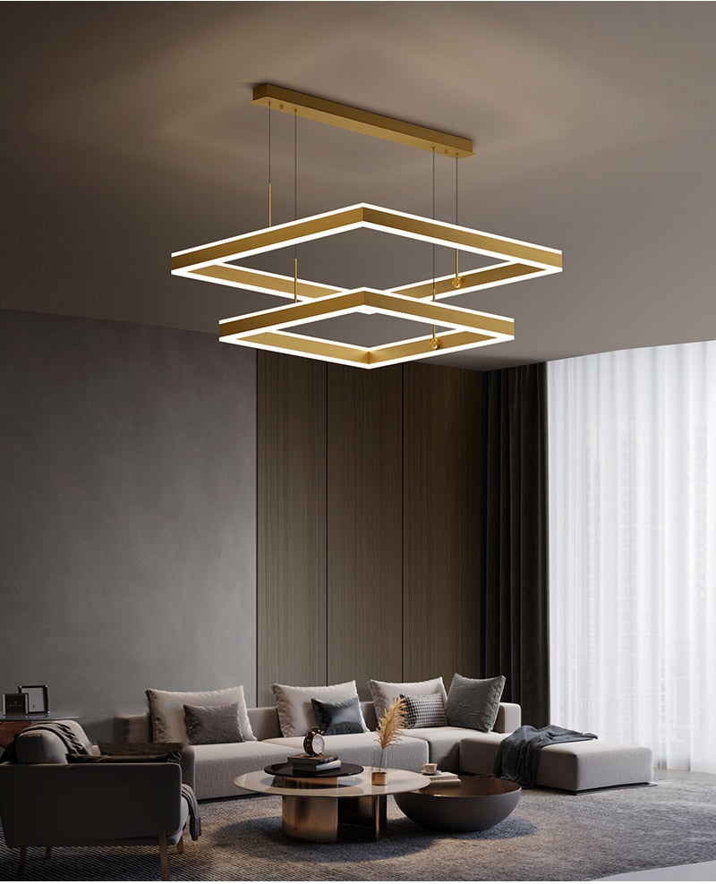 YLK Kare - Lampu gantung LED moden untuk ruang tamu reka bentuk segi empat mewah
