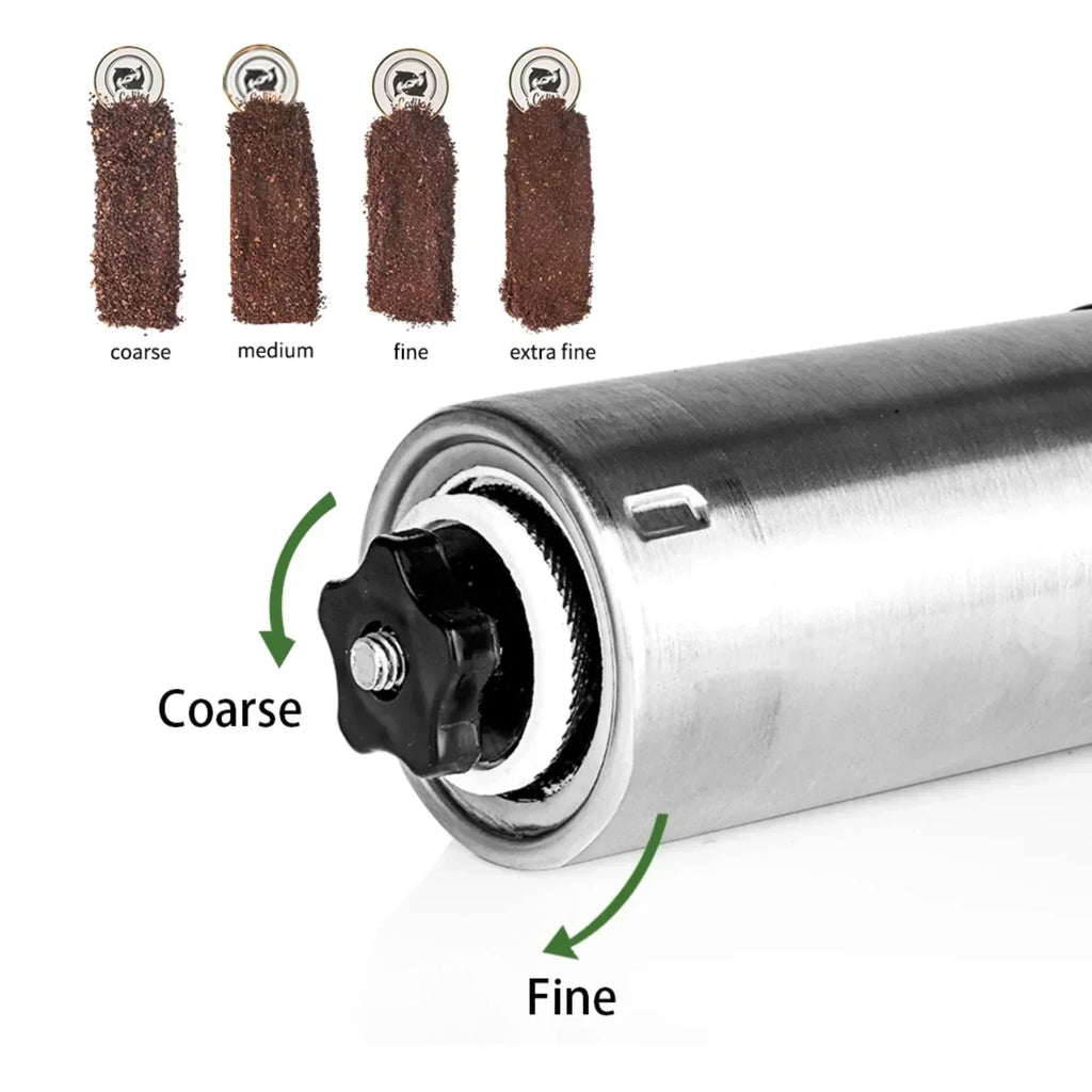 Macina caffè manuale in acciaio inox regolabile – macinino portatile per espresso con macine a 5 punte per una macinatura precisa