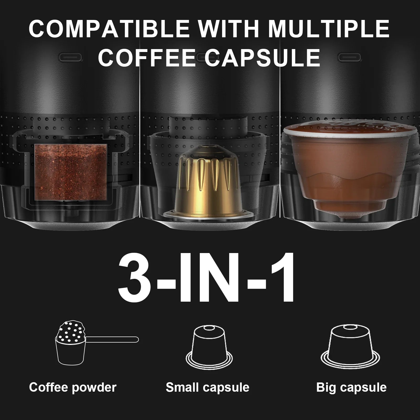 Přenosný espresso kávovar – do auta i domů – adaptér na 8 g – nerezová ocel – 4 barvy