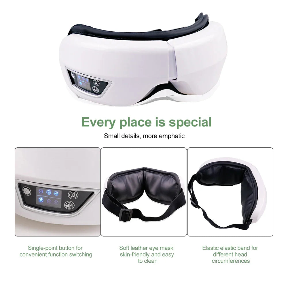 Eye Massager - 6D Airbag Compression - Bluetooth Music - 4 Modes - 1200mAh