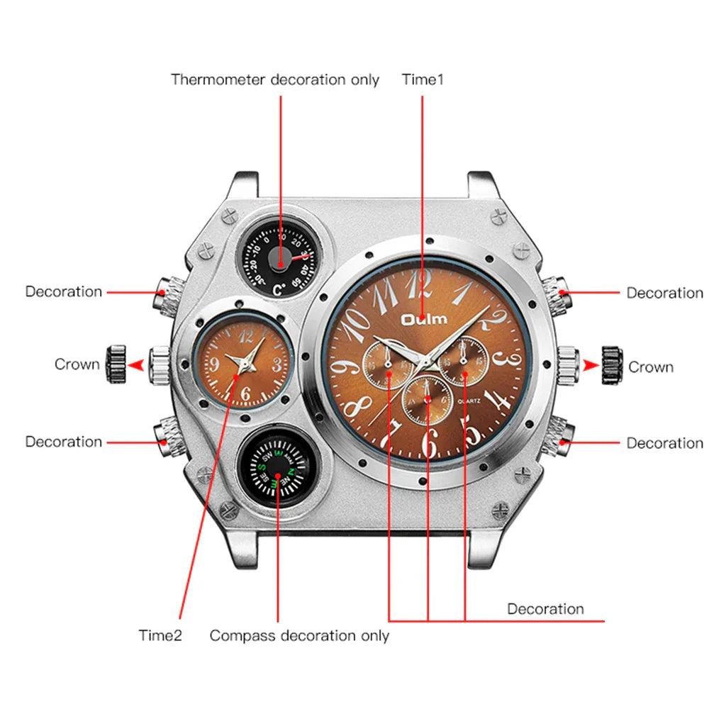 Montre militaire pour homme Oulm Titan – Montre-bracelet sportive à quartz multi-fuseaux horaires avec cadran surdimensionné