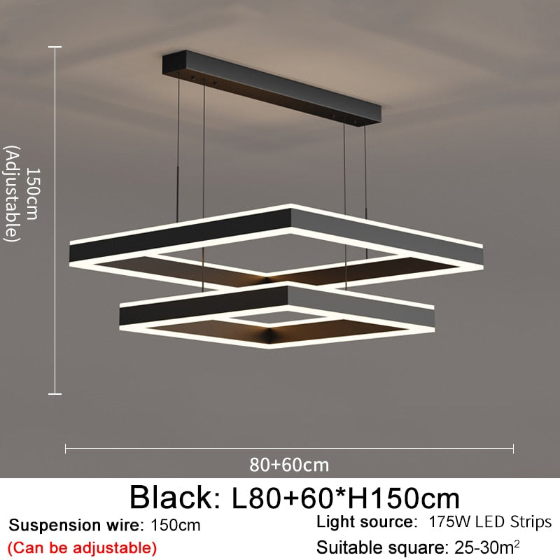 YLK Kare - Lampu gantung LED moden untuk ruang tamu reka bentuk segi empat mewah