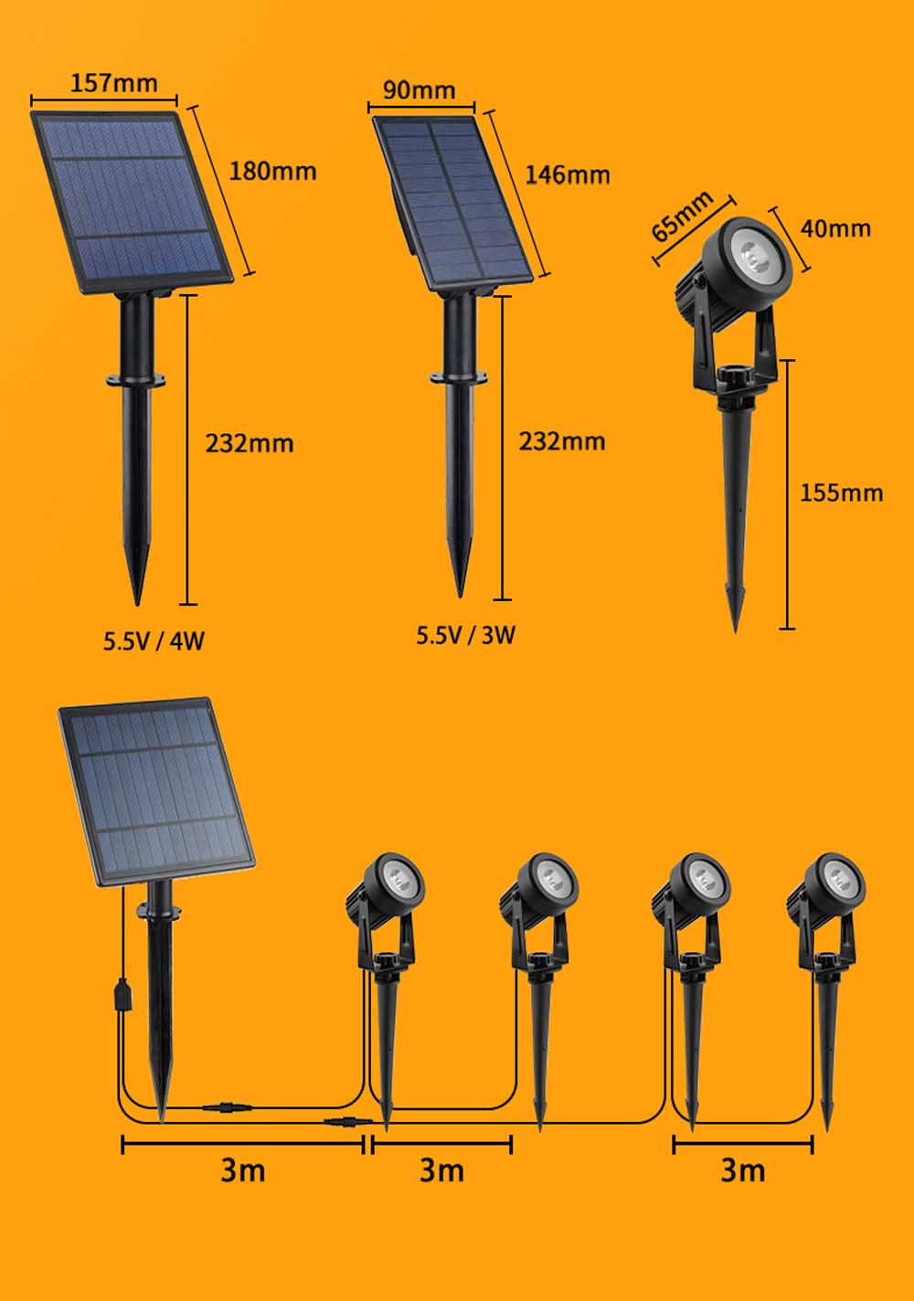 Solární reflektor vodotěsný IP65 solárně napájený LED